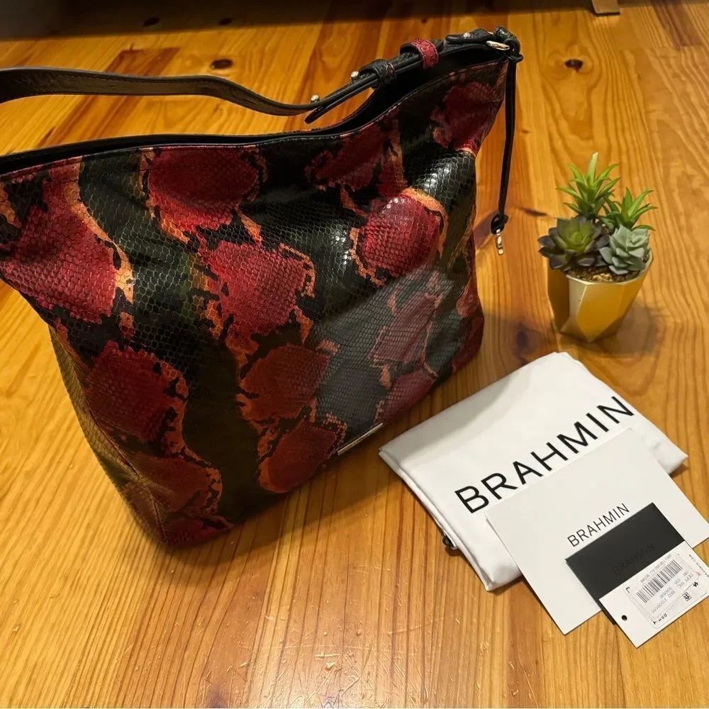 NWT Brahmin Isabella Garland Grove Shoulder Bag - Snake Red/Green/Black